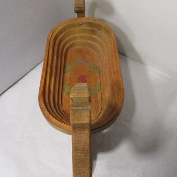 Vintage Folk Art Handcrafted Collapsible Wood Cat Shaped Wooden Basket Bowl - Picture 5 of 10